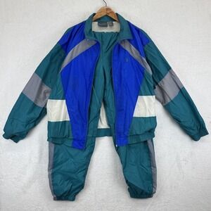 Vintage Playboy Track Suit‎ Mens Large Teal Blue Gray Colorblock Windbreaker 90s
